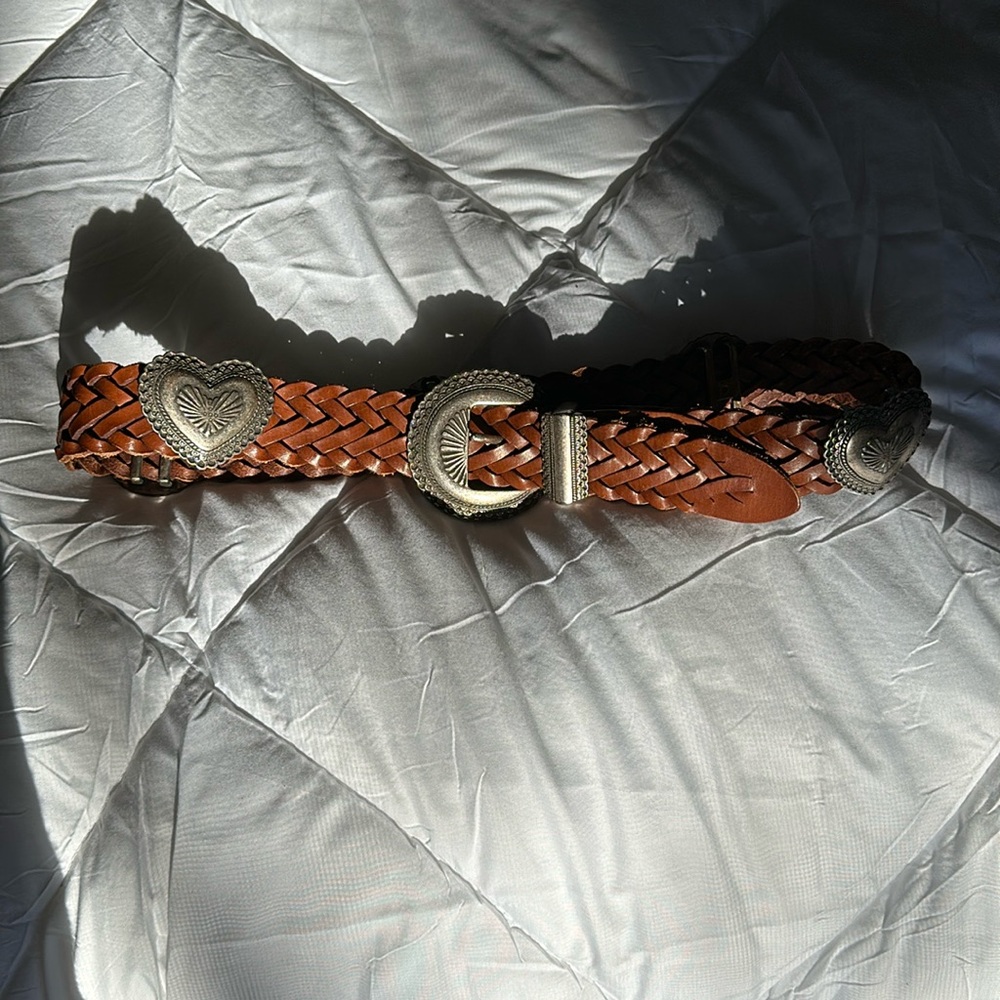 Vintage Brighton Braided Leather Belt with Silver Medallions M (34” leather)